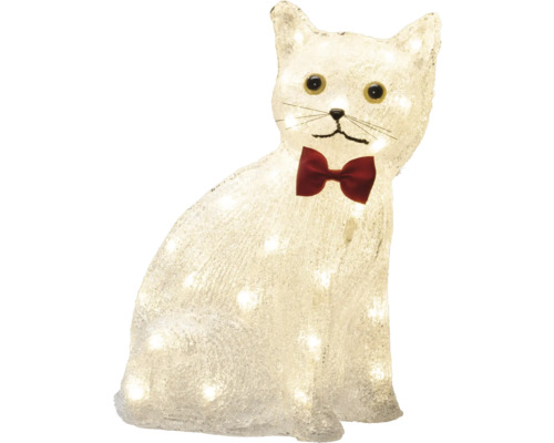 Juldekoration KONSTSMIDE Katt sittande 40 varmvita LED 27x18x34cm 5m kabel Dekorativ kattfigur med rosett, upplyst