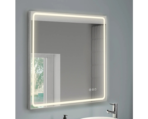 Spegel med belysning FOCCO Mia II 80 alu-natur med touchsensor 80x80 cm LED IP44 Fyrkantig spegel med LED-belysning för badrummet