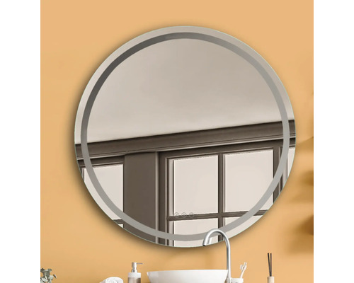 Spegel med belysning JUNGBORN Ena alu-natur rund 80 cm med touchsensor IP44 LED Rund spegel med belysning i badrummet