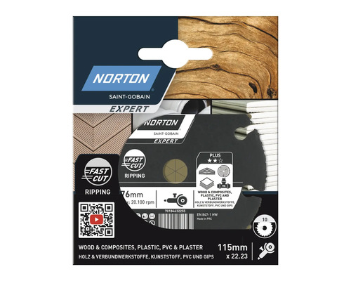 Norton Saint-Gobain Expert sågklinga för kapning av trä, kompositer, plast, PVC och gips, 115 mm