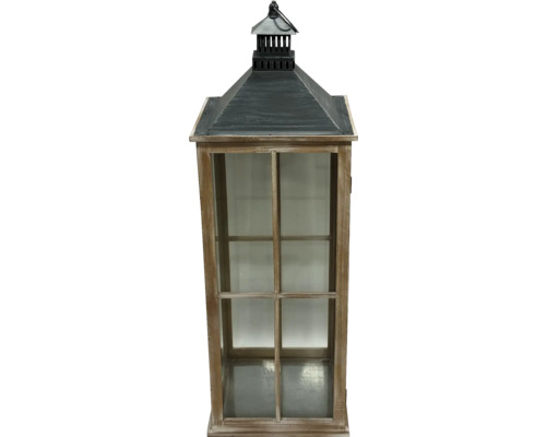 Dekorativ trälykta med metalltak och glaspaneler för inomhusbruk