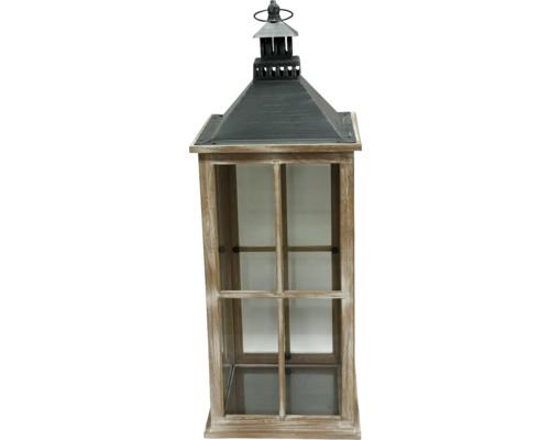 Lykt i trä med glasrutor och metalltak