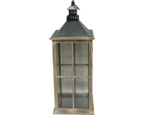 Dekorativ trälykta med glaspaneler och metalltak