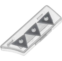 Tre triangulära blad i en transparent plastlåda
