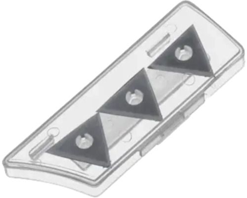 Tre triangulära blad i en transparent plastlåda