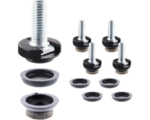 Möbelfot WAGNER SYSTEM justerbar QuickClick svart 4188 Justerbara möbelfötter med skruv och filtplatta, 4-pack