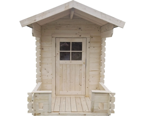 Bastu i trä med dörr och fönster