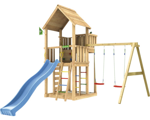 Lektorn i trä med rutschkana och gunga