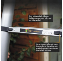 Stege med vinkelindikator och stegspärr