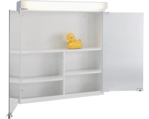 Spegelskåp POLARIA VPK 550 jordfelsbrytare vit pulvermålat stål 55x60x14,5 cm 4000K LED eluttag höger 8947807