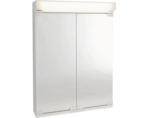 Spegelskåp POLARIA VPK 500/H700 vit pulvermålat stål 50x70x14,5 cm 4000K LED eluttag vänster 8948541