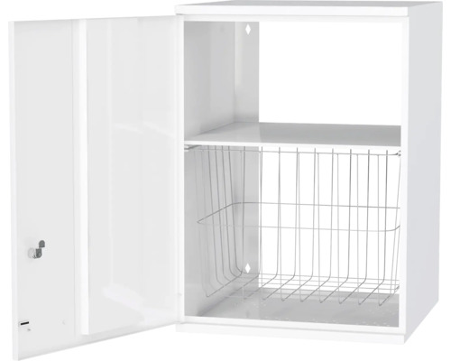 Öppet väggskåp med trådkorg