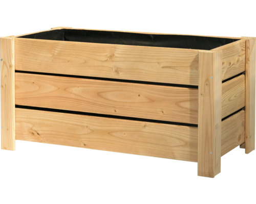 Hög trädgårdsbädd i trä med svart innerfoder