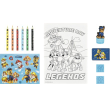 Paw Patrol set med pennor, målarbok, klistermärken, stämpel och stämpeldyna