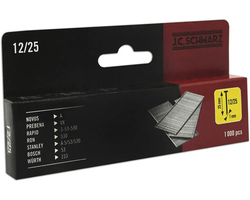 J.C. Schwarz klammer 12/25, förpackning med 1000 stycken