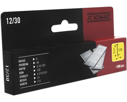 J.C. Schwarz klammer 12/30, förpackning med 1000 stycken