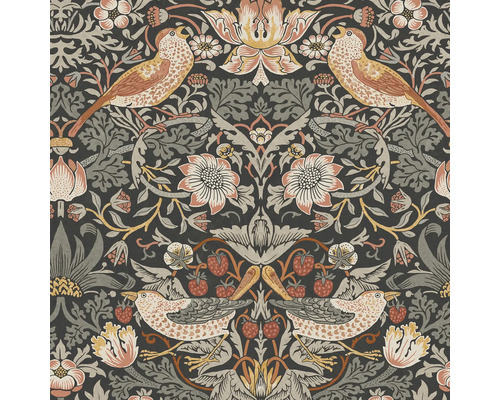 Tapet WILLIAM MORRIS Natur orange créme 0,52x10,05m Tapet med fågel-, jordgubbs- och blomstermönster