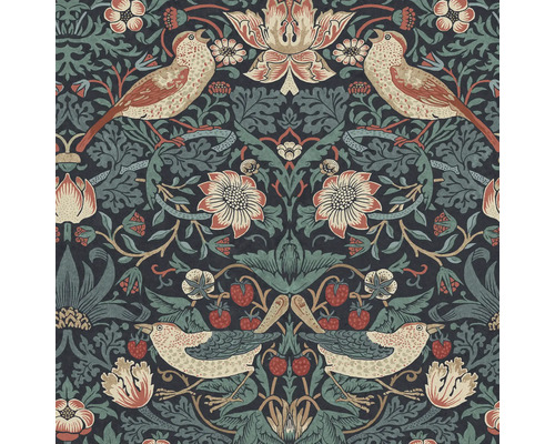 Tapet WILLIAM MORRIS Natur blue créme 0,52x10,05m Tapet med fågel-, blom- och jordgubbsmönster