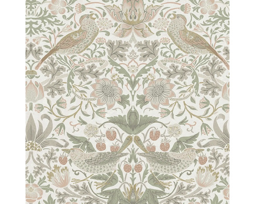 Tapet WILLIAM MORRIS Natur créme green 0,52x10,05m Tapet med fågel-, jordgubbs- och blomstermönster