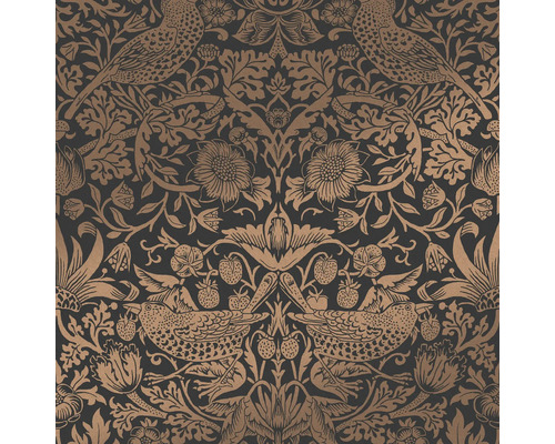 Tapet WILLIAM MORRIS Natur copper black 0,52x10,05m Tapet med fågel-, blom- och jordgubbsmönster