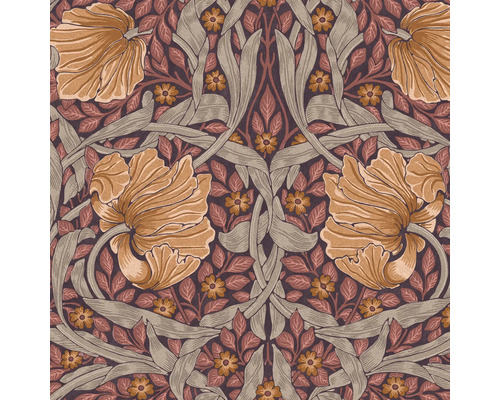 Tapet WILLIAM MORRIS Floral orange pink 0,52x10,05m Vinyltapeter med blommönsterdesign med blommor och blad