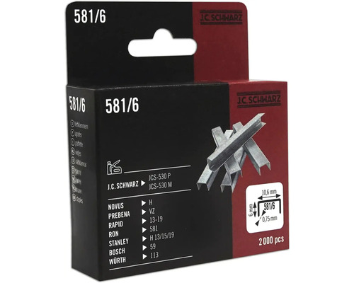 Häftklammer JC SCHWARZ 581/06 2000st J.C. Schwarz häftklamrar 581/6, 2000 stycken