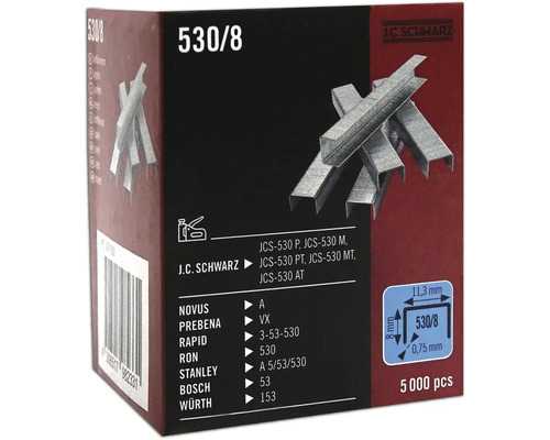 Häftklammer JC SCHWARZ 530/08 5000st J.C. Schwarz häftklamrar typ 530/8, förpackning med 5000 stycken