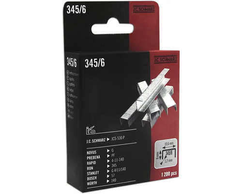 Häftklammer JC SCHWARZ 345/06 1200st J.C. Schwarz Klammer typ 345/6, 1200 stycken