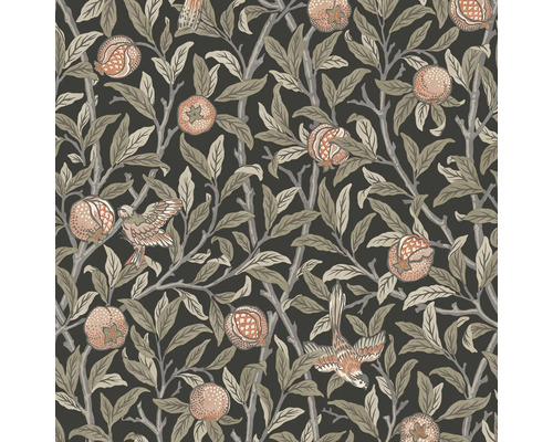 Tapet WILLIAM MORRIS Natur black silver 0,52x10,05m Tapet med granatäpplen, löv och fåglar