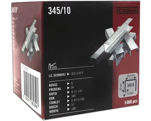 Häftklammer JC SCHWARZ 345/10 5000st Förpackningsenhet J.C. Schwarz klamrar typ 345/10, 5000 stycken