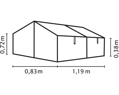 Teknisk ritning av ett partytält med måttangivelser