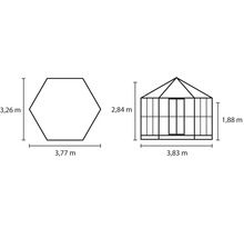 Växthus VITAVIA Hera 2 9000 svart 3mm härdat glas 6mm polykarbonattak 380x380cm