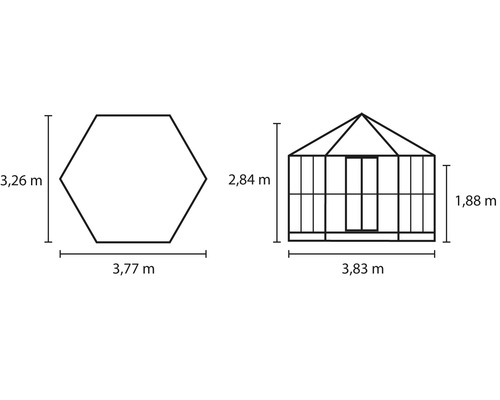 Teknisk ritning av ett trädgårdshus med mått