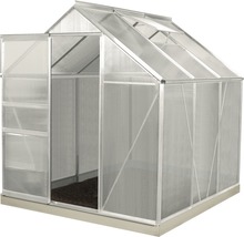 Växthus med öppen dörr och aluminiumram