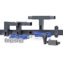 Komponenter för terrassbelysning, inklusive anslutningsdelar, kablar, lampor och styrning