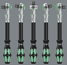 Fem Wera spärrhandtag med handtag