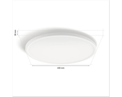 Rund taklampa med måtten 430 gånger 30 millimeter.