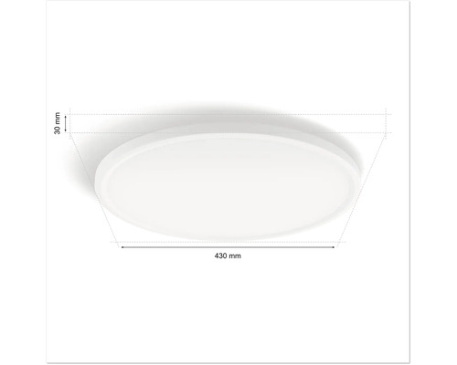 Rund taklampa med måtten 430 gånger 30 millimeter.