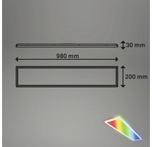 Teknisk ritning av en LED-lampa med måtten 980 mm längd, 200 mm bredd och 30 mm höjd.