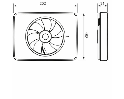 Teknisk ritning av en fläkt med måttangivelser