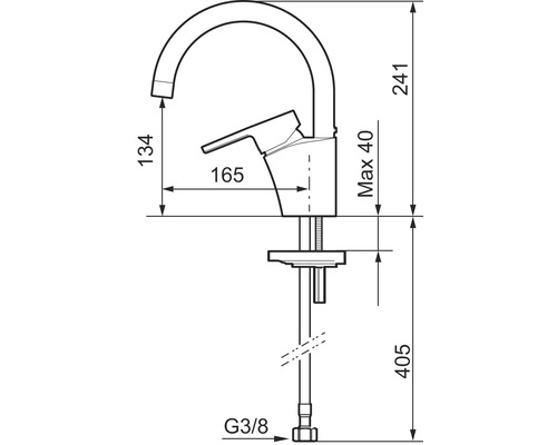 Teknisk ritning av en köksblandare med mått.