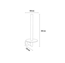 Teknisk ritning av en toalettpappershållare med måtten 100 mm, 284 mm och 136 mm.