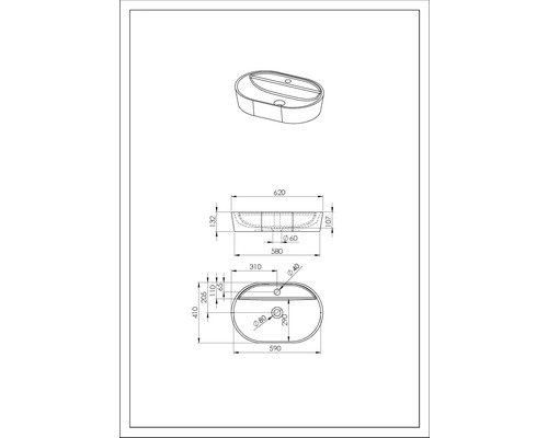 Ritning av en tvättställsskål med mått