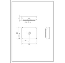 Teknisk ritning av en tvättställsskål med mått