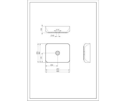 Teknisk ritning av en tvättställsskål med mått