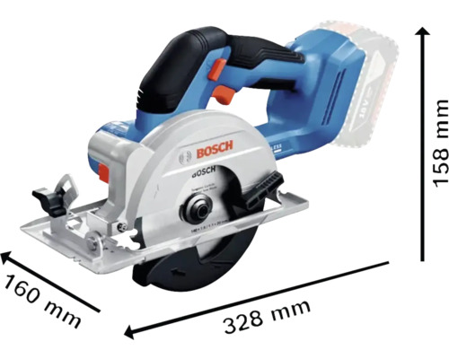 Bosch batteridriven handcirkelsåg med måtten 160 mm x 328 mm x 158 mm