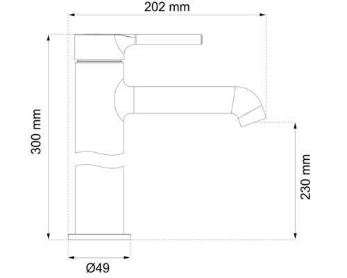 Teknisk ritning av en armatur med måttangivelser