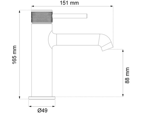 Teknisk ritning av en armatur med måttangivelser
