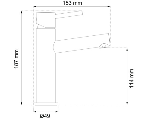 Teknisk ritning av en armatur med mått för höjd, räckvidd och diameter.