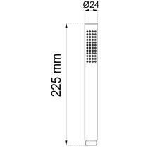 Teknisk ritning av en handdusch med mått: 225 mm längd och 24 mm diameter.
